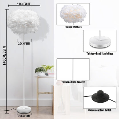 Feather Floor Lamps for Living Room, White Standing Lamp with Foot Switch