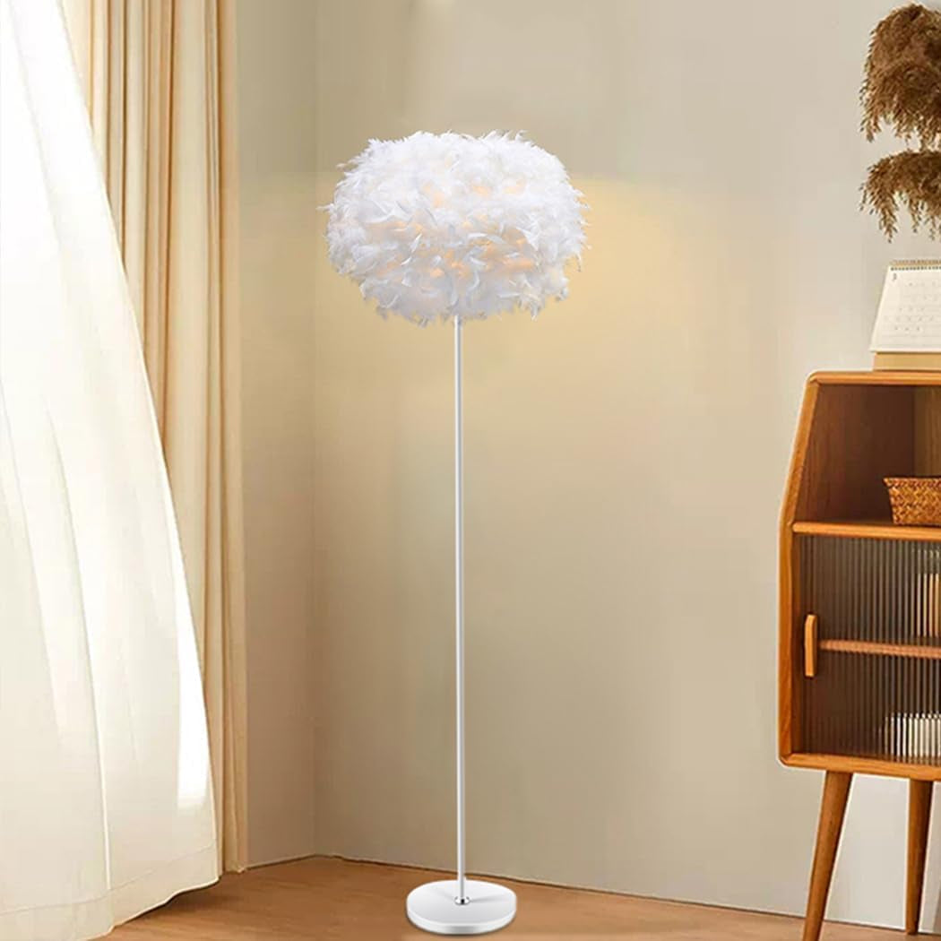 Feather Floor Lamps for Living Room, White Standing Lamp with Foot Switch