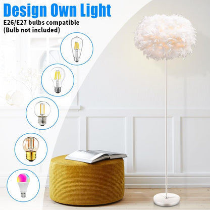Feather Floor Lamps for Living Room, White Standing Lamp with Foot Switch