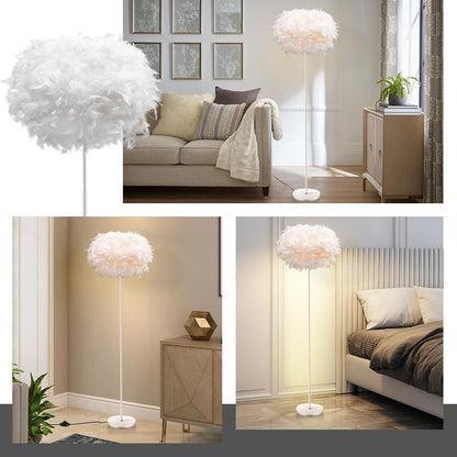 Feather Floor Lamps for Living Room, White Standing Lamp with Foot Switch