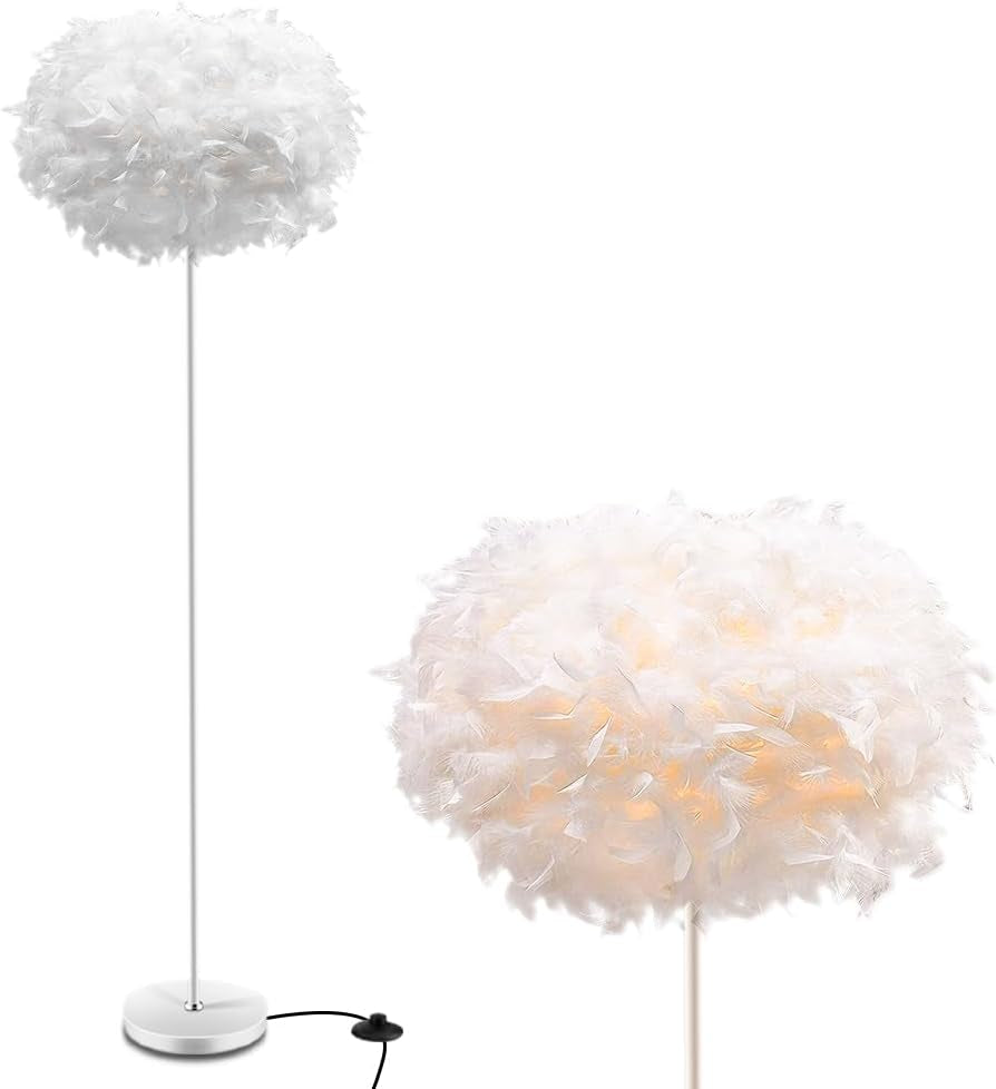 Feather Floor Lamps for Living Room, White Standing Lamp with Foot Switch