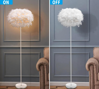 Feather Floor Lamps for Living Room, White Standing Lamp with Foot Switch